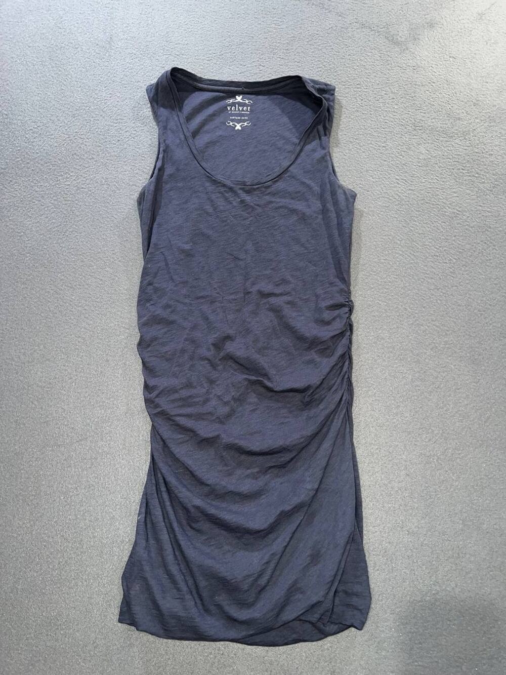 Anthropologie cotton Velvet Graham & Spencer Ruched Tank Dress Navy sz S A010227